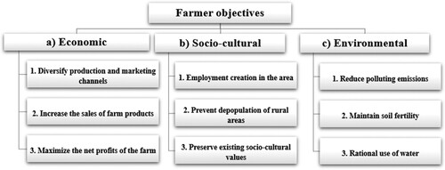 Figure 4. Analytic Hierarchy Process model and selected farmer objectives.