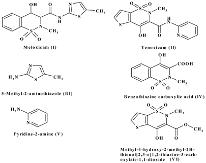 Figure 1. The structure of the studied drugs and their degradation products.