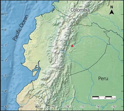 Figure 1. Map of Ecuador showing the type locality of Acanthocera (Querbetia) buestani sp. nov and locality of first record of Acanthocera (Querbetia) inopinata(Fairchild) in Ecuador (red triangle)