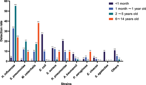 Figure 2 Detection rate of respiratory tract bacteria in different age groups.