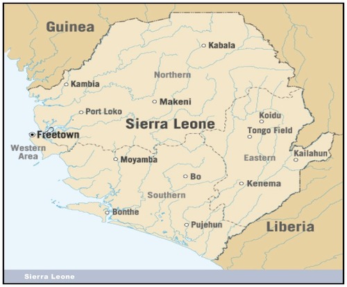 Figure 1 Sierra Leone with its main districts, cities, and neighboring countries.