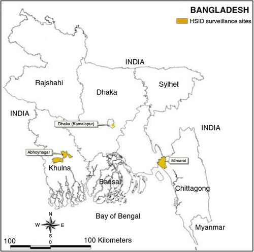 Fig. 1 Map of the two health and demographic surveillance sites in Bangladesh.