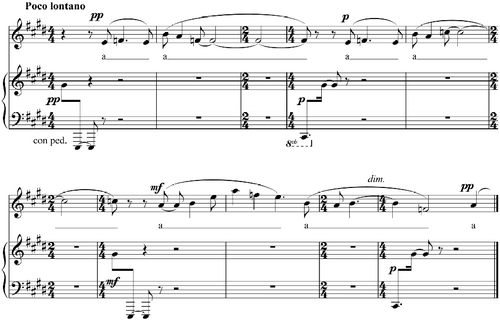 Figure 7 The Song of Tailitnama (1974, revised 1994, mm. 1–15). Note: Showing a vocal melody clearly based on the in scale and, in this case, the notes of the hirajoshi tuning of the koto (E, F, A, B, C).