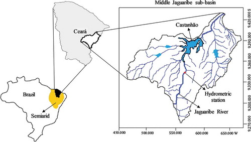 Figure 1. Map of Castanhão reservoir in the sub-basin of the Middle Jaguaribe River, State of Ceará, Brazil