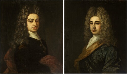 Figure 1. (a) William II Blathwayt (1688-1742) by Edward Gouge (fl.1690 - d.1735). CMS_PCF_453745 © National Trust (Gouge Citation1707a). (b) Colonel John Blathwayt (1690-1754) by Edward Gouge (fl.1690 - d.1735). CMS_PCF_453746. © National Trust (Gouge Citation1707b).