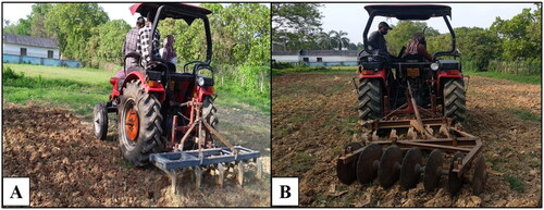 Figure 8. Field test with (A) cultivator; (B) harrow.