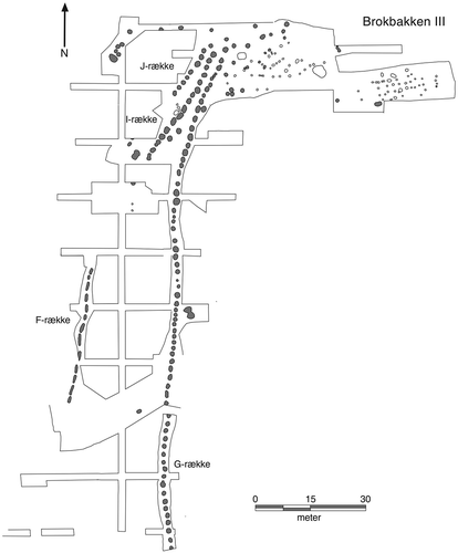 Figure 3. Fire pit line at Brokbakken III, Denmark (Kristensen Citation2008, Figure 13).