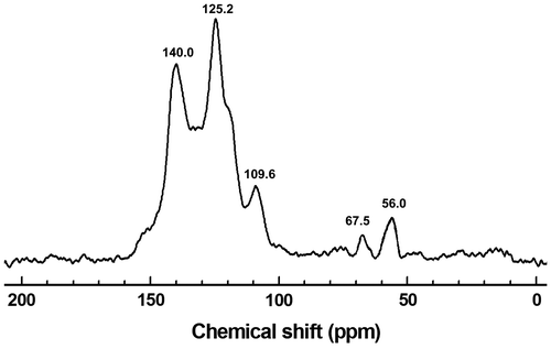 Figure 1. 13C CP/MAS NMR spectrum of HCP-TCPP.