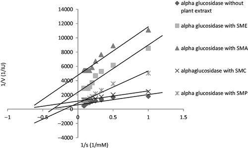 Figure 4. Kinetic analysis of-glucosidase inhibition by different fractions of Salvia mirzayanii extract.