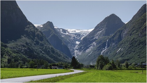 Fig. 2. A photograph of a valley in Western Norway that reminded Rekan (pseudonym) of the area around his home village (Photo: Thomas Sagvik, 2023, reproduced with permission of Visit Nordfjord)