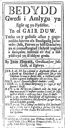 Figure 1. Welsh translation of Norcott’s ‘Baptism Discovered Plainly and Faithfully’ (1694). Note. John Norcott, Bedydd Gwedi i Amlygu yn Eglir ag yn Fyddlon, Yn ol Gair Duw (London: William Marshall, 1694).