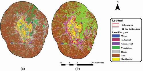 Figure 2. Land use land cover maps of Jaipur study area (a) 2008 (b) 2011