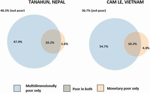 Figure 1. Overlap between monetary (national poverty line) and multidimensional poverty headcounts, amongst people with disabilities