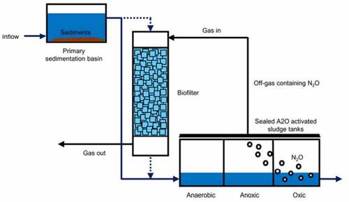 Figure 7. The schematic representation of biofiltration system for the removal of low concentration nitrogen dioxide emitted from wastewater treatment plants [Citation163].