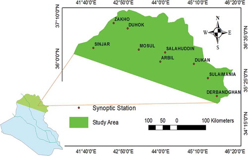 Figure 1. Location of the study area and meteorological stations in northern Iraq