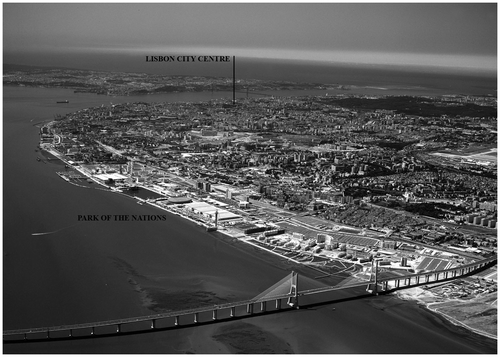 Figure 1. Aerial picture of the PN on the north-eastern side of Lisbon’s harbour. Source: Abilio Leitão, Archives of Parque Expo. SA (1999).