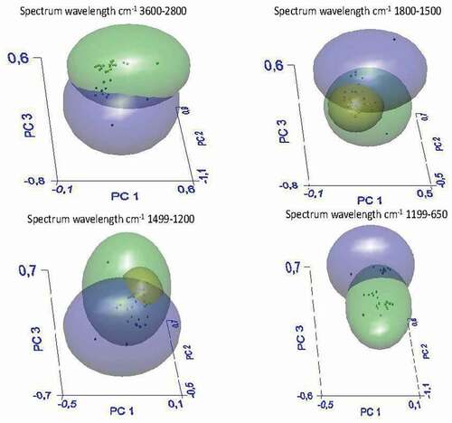 Figure 4. SIMCA analysis for soluble fiber samples (AR, SC, BN)