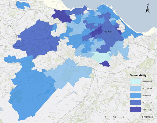 Figure 5. Spatial distribution of Vulnerability index in Edinburgh.