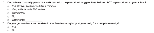 Figure S1 English translation of the web-based questionnaire from 2014.Note: Intervention code AG062: this is a health code that refers to start of oxygen treatment.Abbreviations: LTOT, long-term oxygen therapy; PaCO2, partial pressure of arterial carbon dioxide.