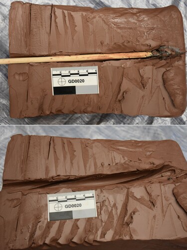 Figure 11. Revolution traces of lithic projectiles with rotational cross-sectional asymmetry in clay target (projectile no. C09).