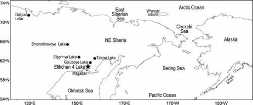 Figure 1 Map showing the location of Elikchan 4 Lake and other relevant sites.