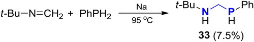 Scheme 21. Reaction of N-tert-butylmethanimine with PhPH2.[Citation90]
