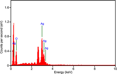 Figure 4 EDX spectrum of AgNPs synthesized using M. peregrina leaf extract.