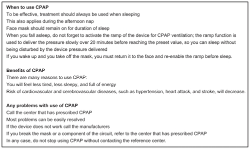 Figure 3 Brochure on guidelines for CPAP use given to patient.