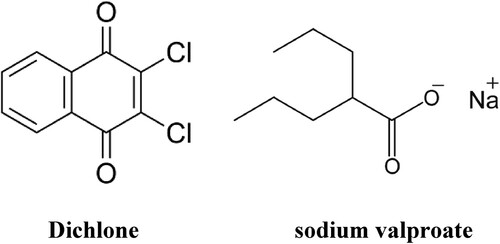 Figure 21. Structure of dichlone and sodium valproate.