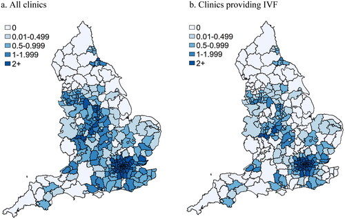 Figure 2. Clinics rate within 25 km per 10,000 women aged 18-50.