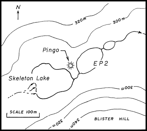 FIGURE 2 Site map detailing the local topography near Skeleton Lake and EP2.