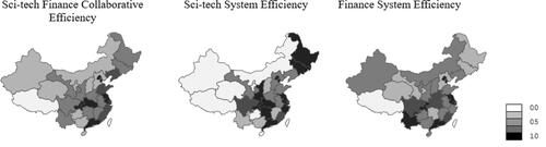 Figure 3. The spatial distribution of sci-tech finance collaborative efficiency.Source: the author based on the original data and empirical results.