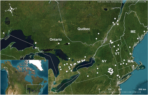 Figure 1. Map locating the 93 watersheds under study.