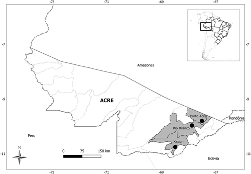 Fig. 1 Municipalities of Acre state, Brazil, in which rodents were captured