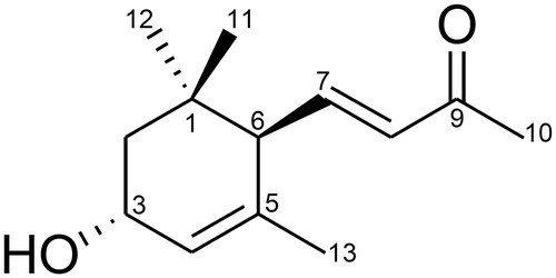 Figure 1. Chemical structure of 3-hydroxy-4,7-megastigmadien-9-one (comp).