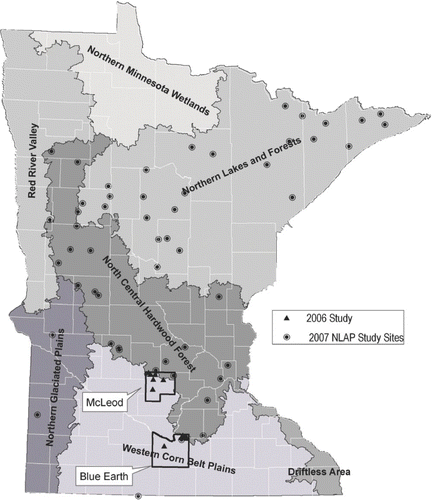 Figure 1 Study lake locations and ecoregion map. 2006 study and 2007 National Lake Assessment Project (NLAP) sites noted.