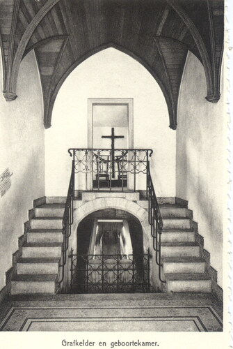 FIG 10 Chapel adjacent to the room where Father Damien was born, where his original coffin was displayed from 1956 onwards (Courtesy of Damien Collection, Leuven).