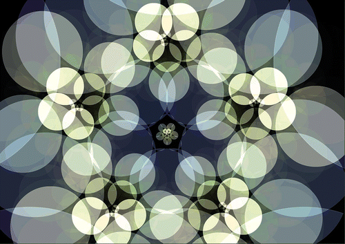 Figure 9. Anne Burns (http://www.anneburns.net/), Circles-Five, 2009. An iterated function system with five-fold symmetry. Digital print, 13″ × 19″.
