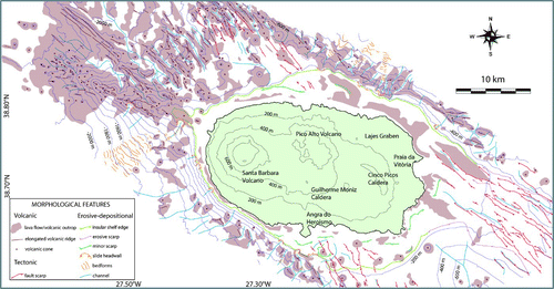 Figure 2. General geomorphologic interpretation of the Terceira offshore (for details see text and main map in supplemental material).