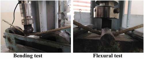 Figure 9. Flexural and bending testing for Cot.FRP,Cot.CFRP, and Cot.GFRP bars.