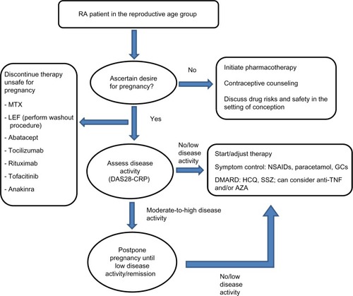 Figure 1 Approach to management of patient with RA in reproductive age group.