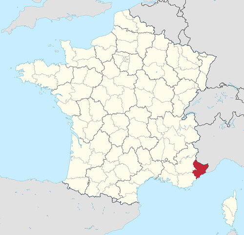 Figure 7. Department of Alpes-Maritimes, France by TUBS, CC BY-SA 3.0 <https://creativecommons.org/licenses/by-sa/3.0>, via Wikimedia Commons. https://commons.wikimedia.org/wiki/File:D%C3%A9partement_06_in_France.svg.