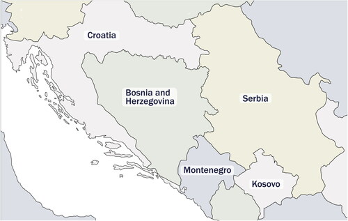 Figure 1. Map of the post-Yugoslav Western-Balkan states included in the analysis.Source: d-maps (n.d.) and authors’ elaboration