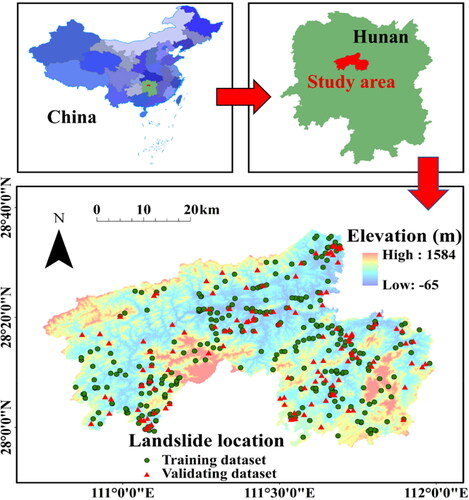 Figure 1. Location of the study area and landslide inventory map.