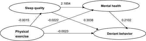 Figure 2 Mediation model diagram of physical exercise and deviant behavior.