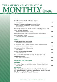 Cover image for The American Mathematical Monthly, Volume 126, Issue 2, 2019