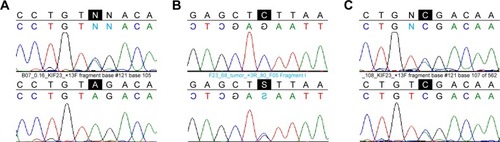 Figure 2 Sequences of case-specific heterozygous DNA variants present in 3 of 15 NSCLC samples.