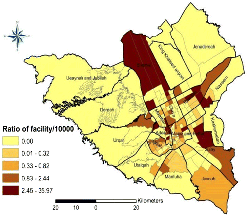 Figure 9. Population to health facility ratio (districts with very low population size are geographically very large).