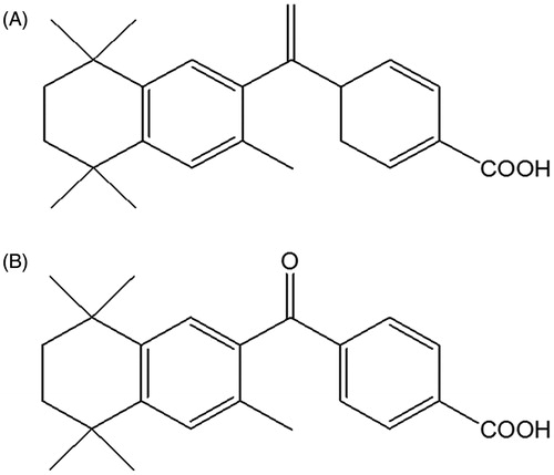 Figure 1. Molecular structure of bexarotene (A) and the internal standard (B).