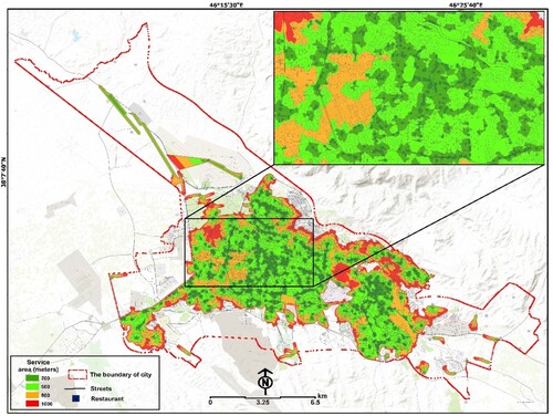 Figure 6. Computed service areas for the restaurants.